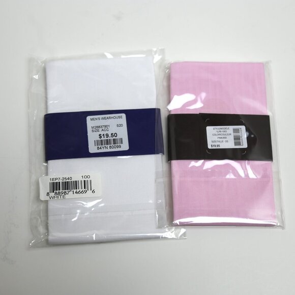 4-Pack Egara White Pocket Square & Black Brown Pink Pocket Square Pre-folded - Picture 2 of 2